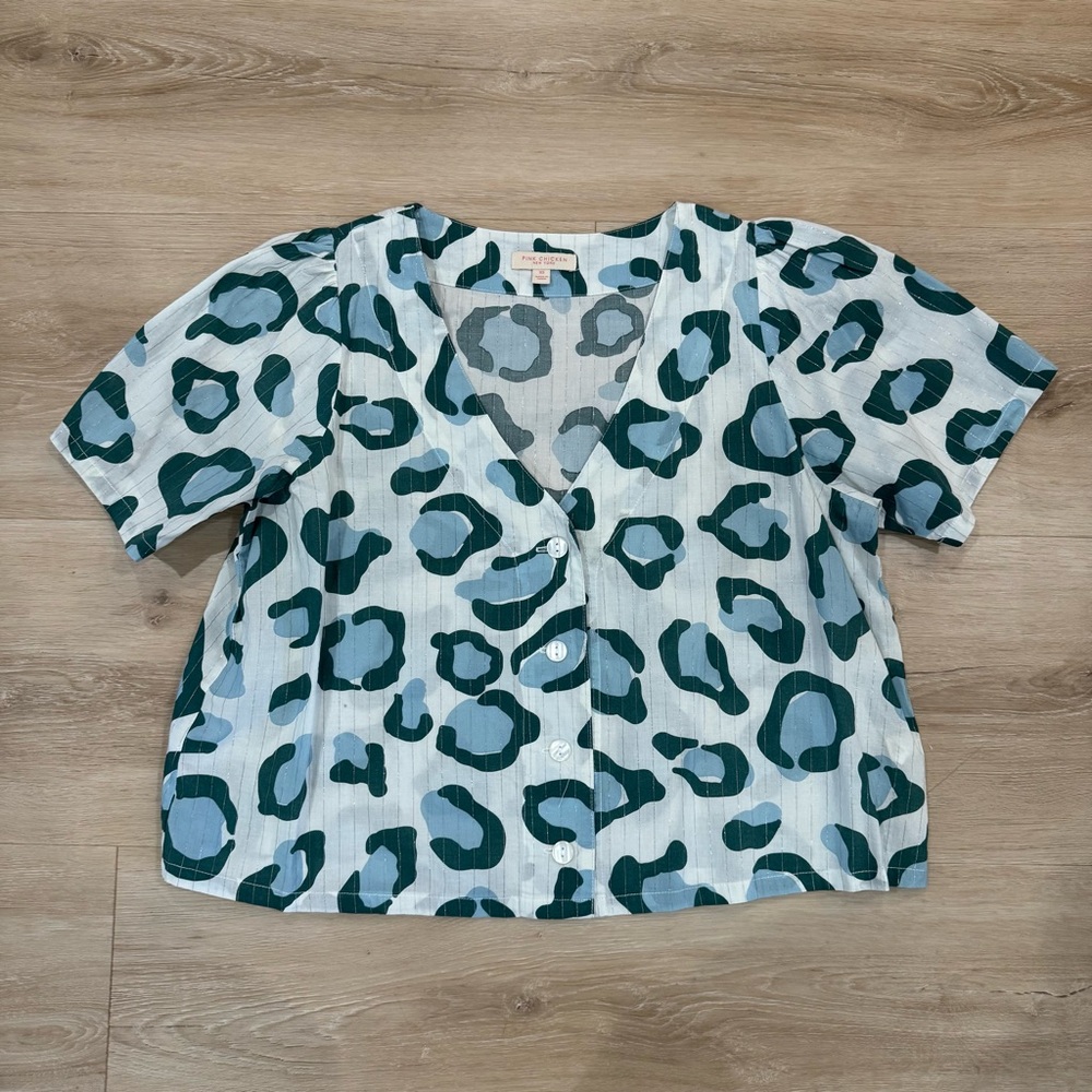 Pink Chicken Pine Blue Oversized Leopard Ember Top